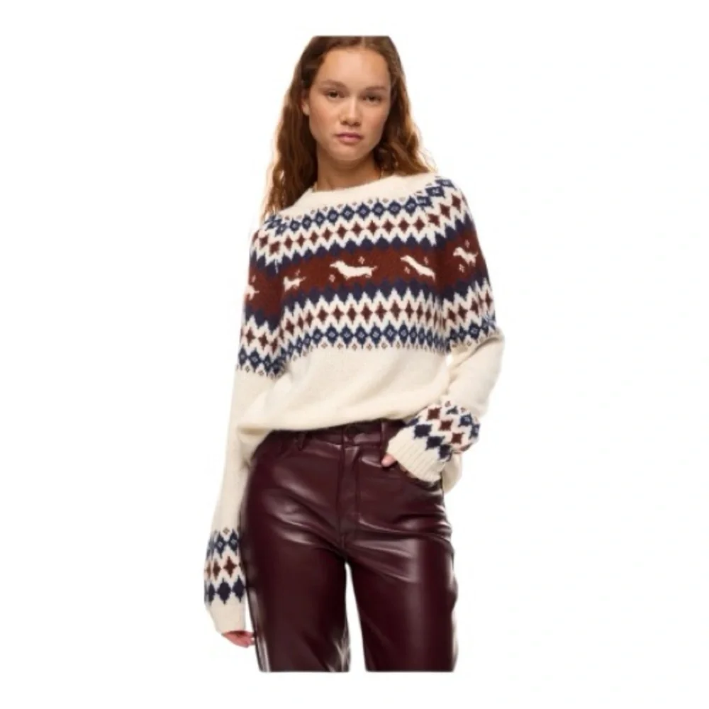 Rachel Antonoff Hot Dog Sweater Cream Fair Isle Pullover Alpaca Wool Medium - Picture 3 of 11